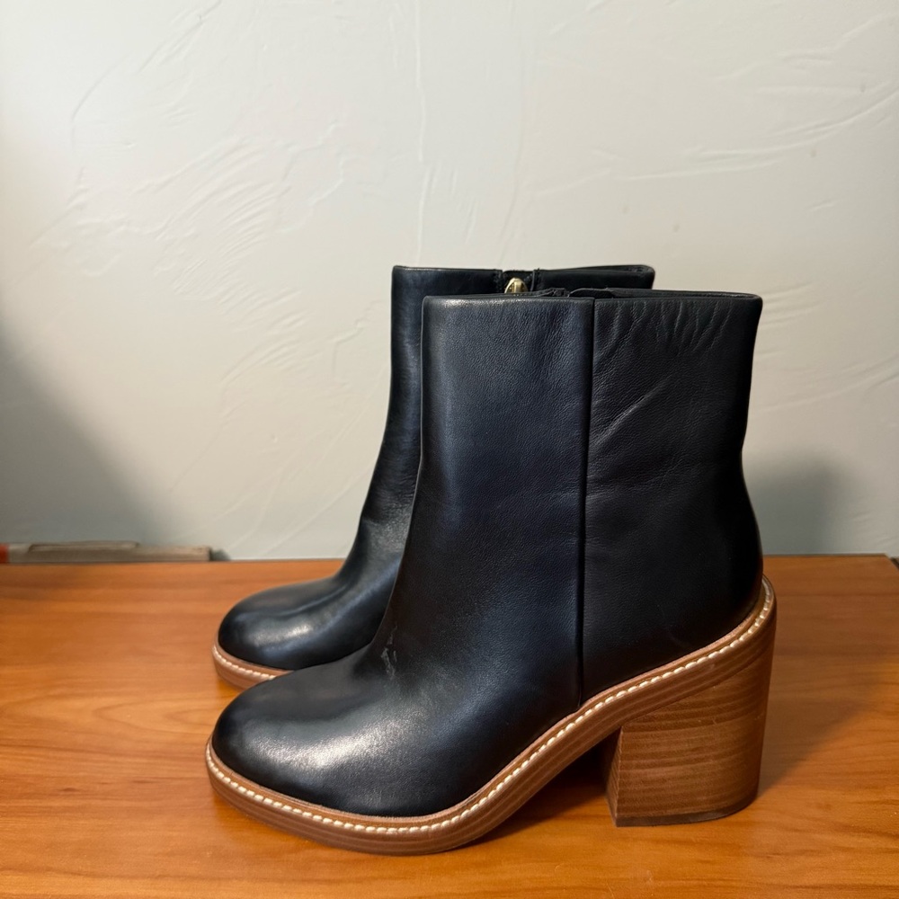 Marc Fisher Black Ankle Boots with Brown Heel
